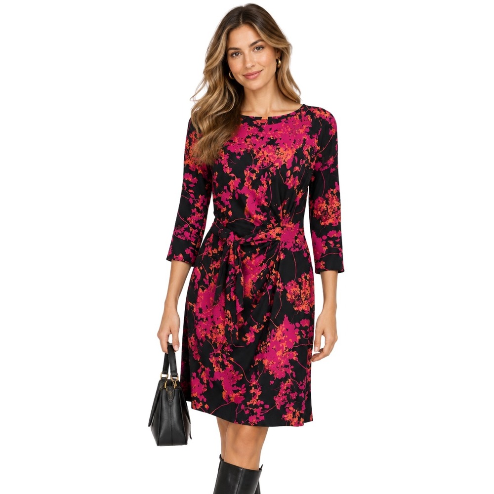 Diane Von Furstenberg Dress‎ Womens Size 6 Black Pink Silk Mini Floral Cocktail